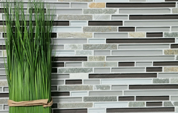Muestra de mano mosaico azulejo azulejo backsplash translúcido gris marrón compuesto mosaico de vidrio Crystal piedra gris marrón MOS86-0202_m