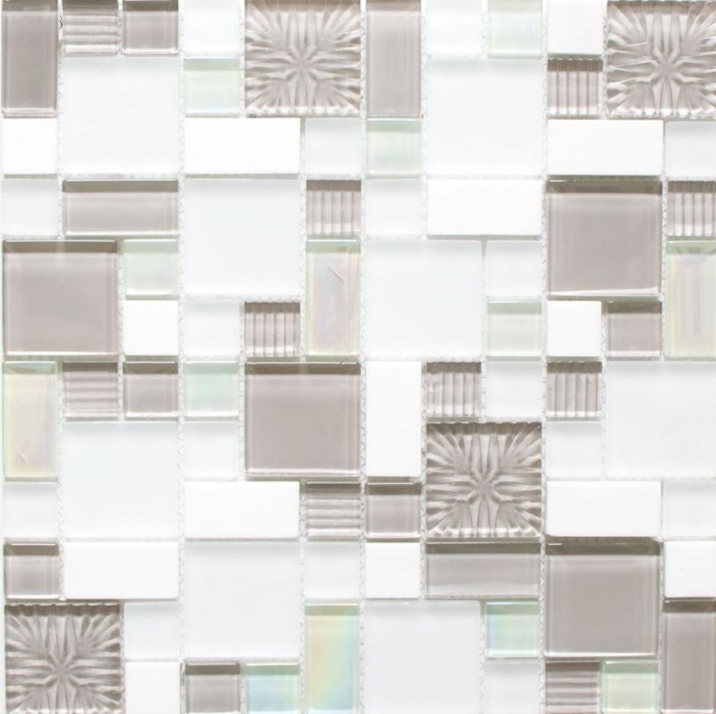 Muestra de mano mosaico azulejo Azulejo backsplash translúcido blanco gris combinación mosaico de vidrio Cristal piedra blanco gris blanco mate MOS88-MC659_m