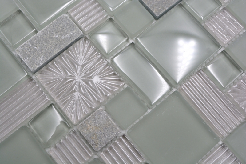 Piedra natural mosaico de vidrio mosaico azulejos claro gris antracita gris-verde estructura azulejo backsplash baño cocina - MOS88-MC669