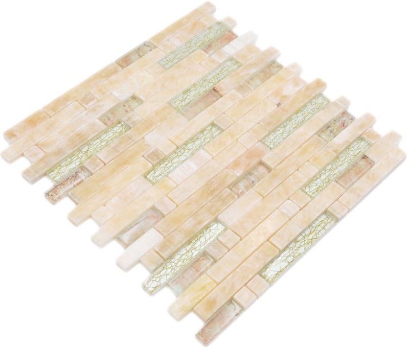 Mosaico de vidrio azulejos de mosaico de piedra natural de color ámbar de oro crema beige con paneles de pared shimmer baño - MOS87-MV748