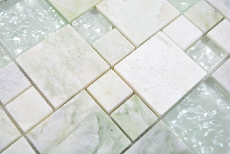 Muestra de mano mosaico azulejo oro translúcido verde claro combinación vidrio mosaico cristal piedra ónix oro MOS88-MC639_m