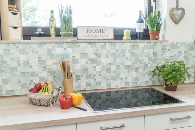 Piedra natural de mosaico de vidrio de mármol azulejos de mosaico de color gris claro gris verde blanco con azulejos de puntada backsplash pared - MOS88-MC639