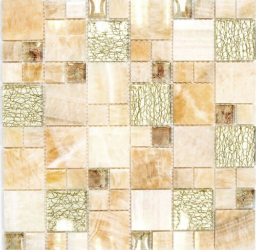 Piedra natural mosaico de vidrio mosaico de mármol azulejos ámbar oro ocre marrón backsplash pared cocina aseo - MOS88-MC649