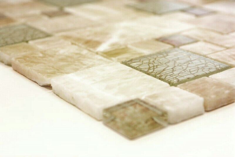 Mosaico de azulejos de cocina splashback translúcido ámbar oro combinación de vidrio mosaico de cristal de piedra ónix elegancia oro MOS88-MC649_f