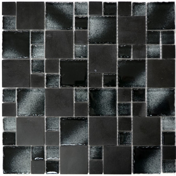 Muestra de mano mosaico azulejo translúcido negro combinación vidrio mosaico cristal piedra negro borde roto MOS88-0304_m