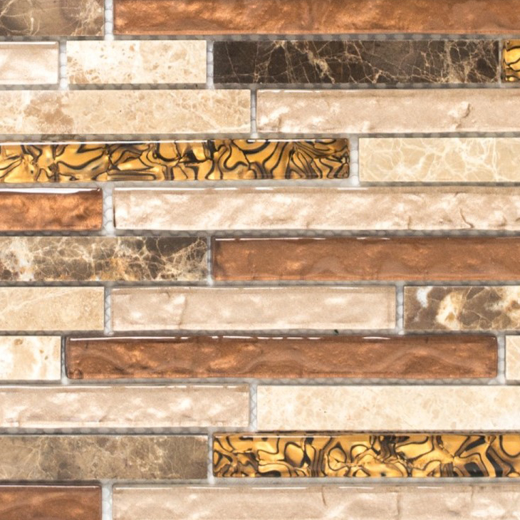 Muestra de mano mosaico azulejo espejo translúcido beige marrón compuesto mosaico de vidrio Cristal mármol beige marrón MOS86-1302_m