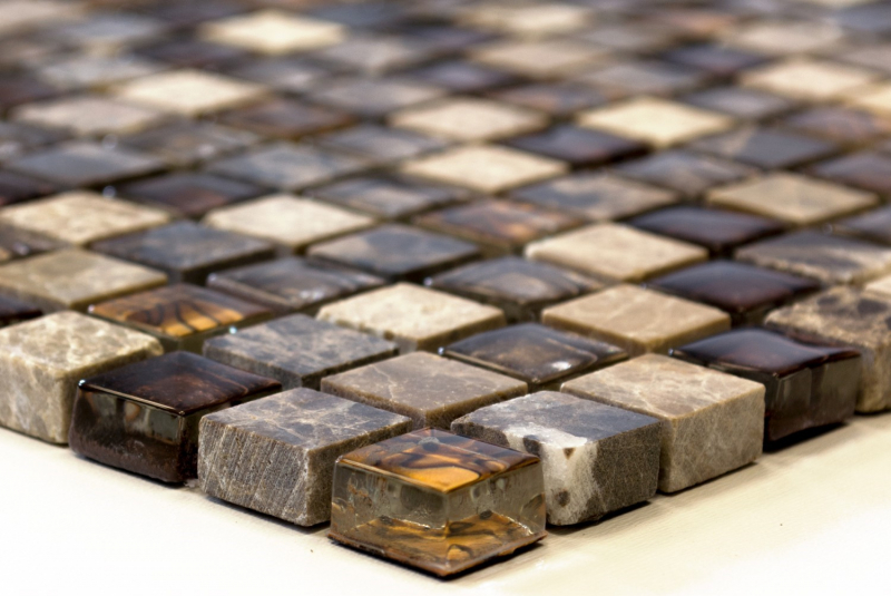Muestra de mano mosaico azulejo translúcido beige marrón cristal mosaico piedra beige marrón MOS92-1303_m