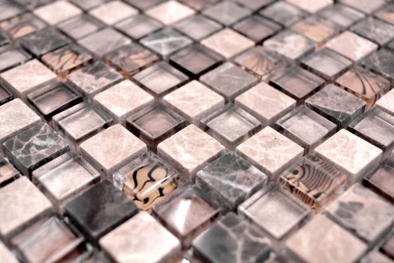 Mosaico de vidrio de piedra natural mosaico de azulejos beige marrón crema mármol backsplash cocina cuarto de baño - MOS92-1303