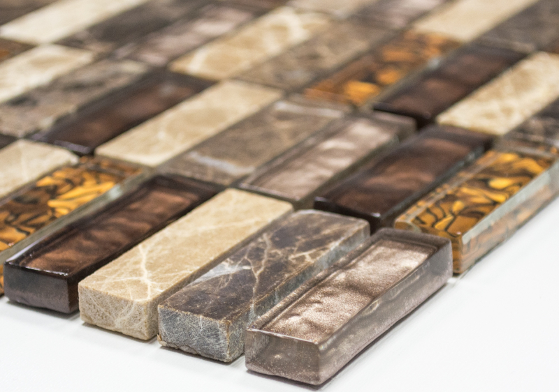Muestra de mano mosaico azulejo translúcido beige marrón varillas de vidrio mosaico cristal piedra beige marrón MOS87-1310_m