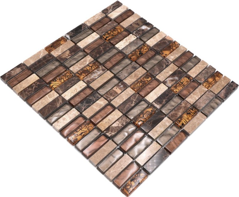 Tira de azulejos de mosaico de vidrio de mosaico de color beige marrón crema naranja piedra natural de mármol pared cocina cuarto de baño aseo - MOS87-1310