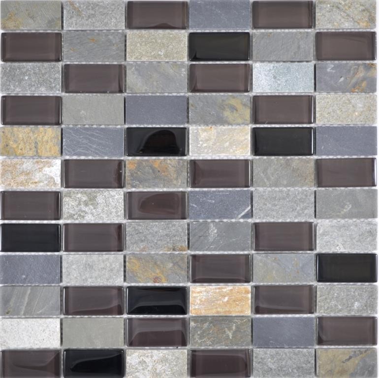 Mosaico rectangular azulejos de mosaico de vidrio beige negro antracita piedra azulejos backsplash cocina backsplash baño WC - MOS87-1312