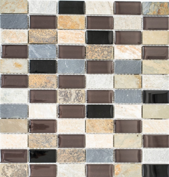 Muestra de mano mosaico azulejo translúcido beige marrón gris negro rectángulo mosaico de vidrio Piedra de cristal MOS87-1312_m