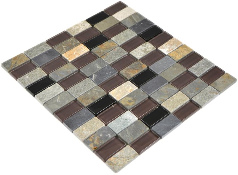 Muestra de mano mosaico azulejo translúcido beige marrón gris negro rectángulo mosaico de vidrio Piedra de cristal MOS87-1312_m