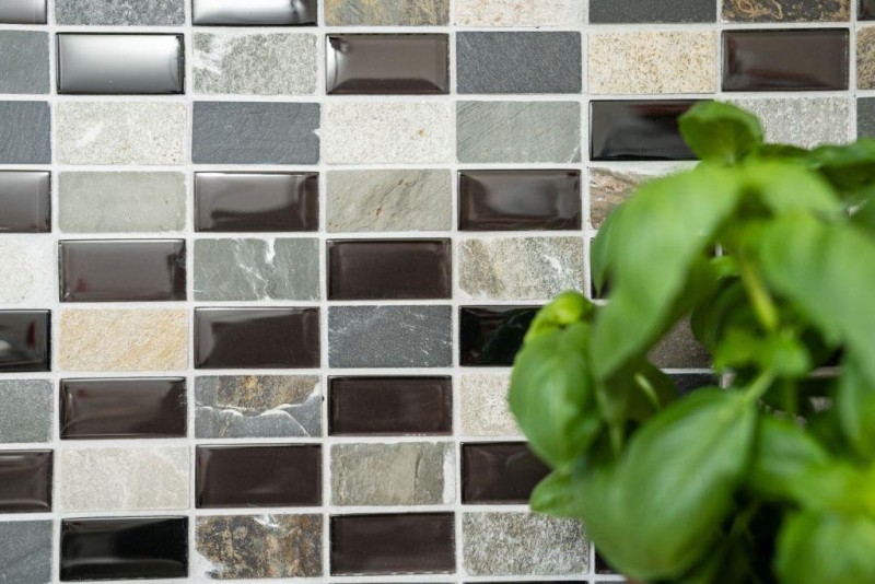 Mosaico rectangular azulejos de mosaico de vidrio beige negro antracita piedra azulejos backsplash cocina backsplash baño WC - MOS87-1312