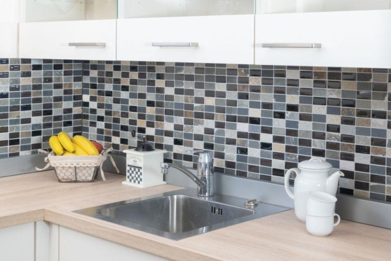 Mosaico rectangular azulejos de mosaico de vidrio beige negro antracita piedra azulejos backsplash cocina backsplash baño WC - MOS87-1312