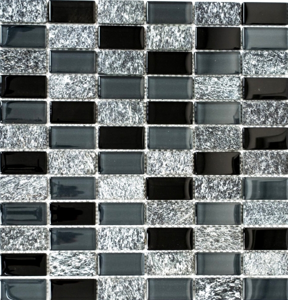 Muestra de mano mosaico azulejo espejo gris translúcido negro rectángulo vidrio mosaico Cristal piedra gris negro MOS87-1303_m