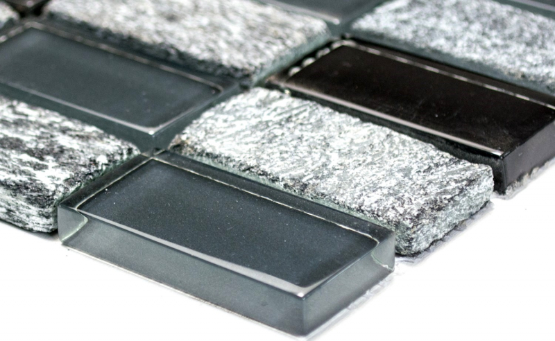 Muestra de mano mosaico azulejo espejo gris translúcido negro rectángulo vidrio mosaico Cristal piedra gris negro MOS87-1303_m