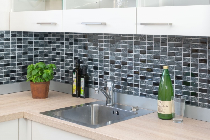 Rectangular azulejos de mosaico de vidrio mosaico de piedra gris negro antracita azulejos backsplash cocina backsplash baño - MOS87-1303