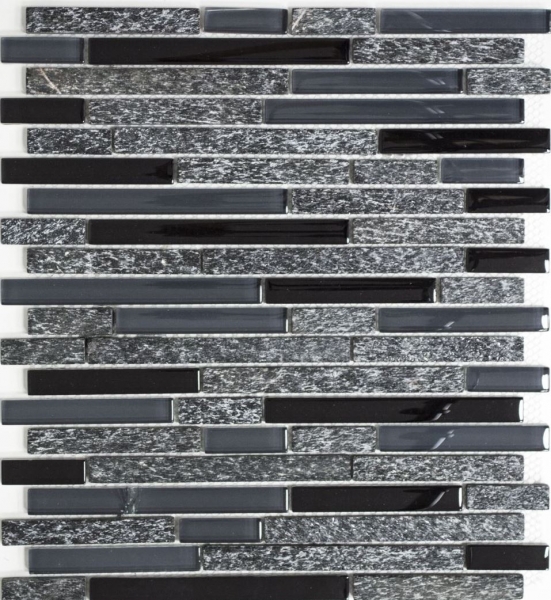 Muestra de mano mosaico azulejo azulejo backsplash translúcido gris negro compuesto vidrio mosaico Crystal piedra gris negro MOS86-0208_m