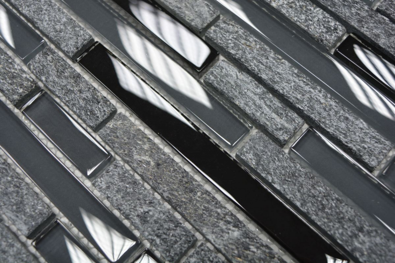 Muestra de mano mosaico azulejo azulejo backsplash translúcido gris negro compuesto vidrio mosaico Crystal piedra gris negro MOS86-0208_m