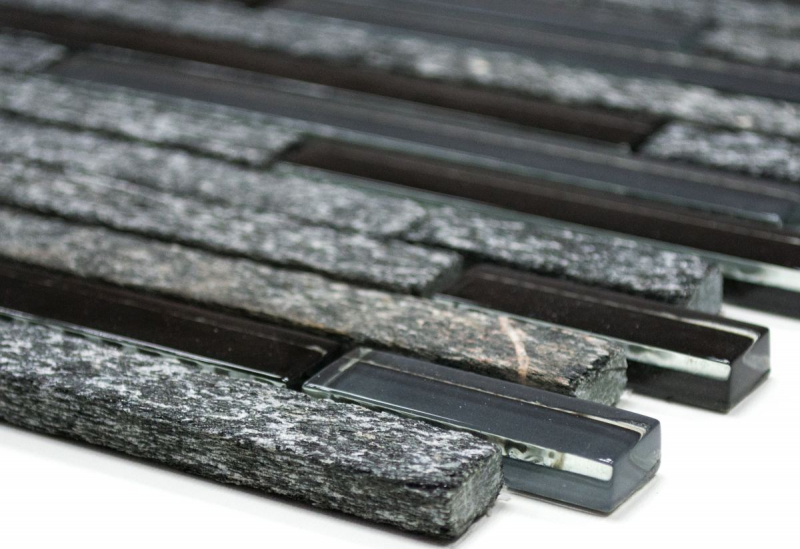 Muestra de mano mosaico azulejo azulejo backsplash translúcido gris negro compuesto vidrio mosaico Crystal piedra gris negro MOS86-0208_m
