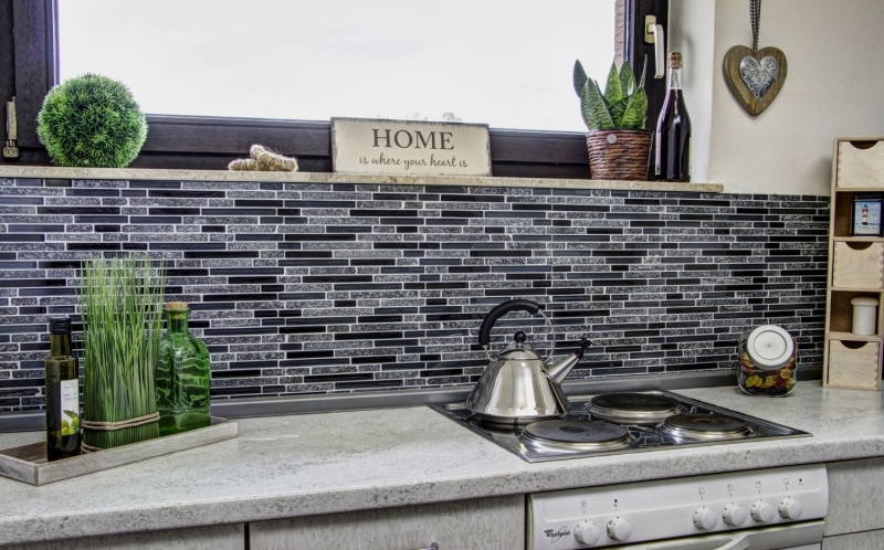 Mosaico de vidrio azulejos de mosaico de piedra natural gris negro oscuro gris antracita revestimiento de paredes cocina cuarto de baño - MOS86-0208