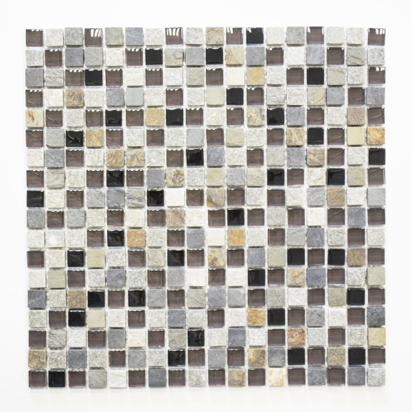 Muestra de mano mosaico azulejo Translúcido beige marrón gris negro Mosaico de vidrio Piedra de cristal MOS92-0209_m