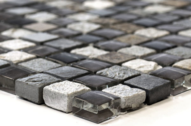 Muestra de mano mosaico azulejo Translúcido beige marrón gris negro Mosaico de vidrio Piedra de cristal MOS92-0209_m