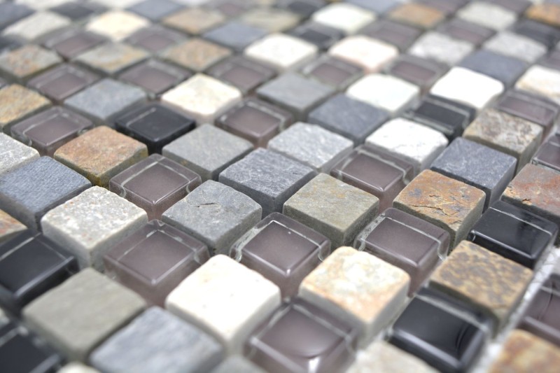 Mosaico de vidrio mosaico de piedra natural azulejo beige marrón gris antracita negro cocina splashback - MOS92-0209