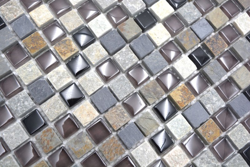 Mosaico de vidrio mosaico de piedra natural azulejo beige marrón gris antracita negro cocina splashback - MOS92-0209