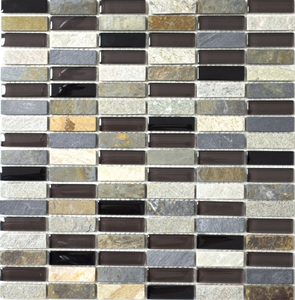 Muestra de mano mosaico azulejo translúcido beige marrón gris negro varillas vidrio mosaico cristal piedra MOS87-1313_m