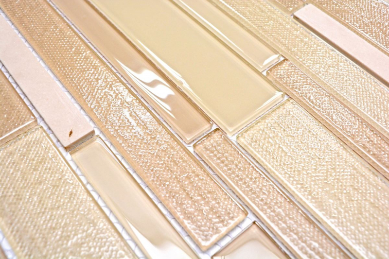 Muestra de mano mosaico azulejo Azulejo espejo translúcido beige mosaico de vidrio compuesto Piedra de cristal beige MOS67-GV14_m
