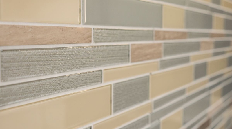Mosaico de vidrio de piedra natural azulejos de mosaico compuesto varillas beige gris antracita marrón claro azulejo backsplash pared de la cocina - MOS67-GV24