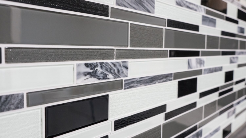 Mosaico de vidrio piedra natural mosaico azulejo compuesto mármol blanco gris antracita negro pared cocina baño aseo - MOS67-GV34
