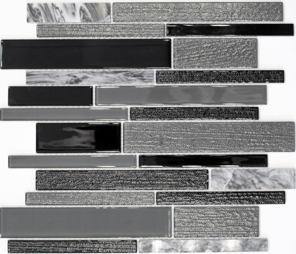 Muestra de mano mosaico azulejo azulejo backsplash translúcido gris negro compuesto mosaico de vidrio Crystal piedra gris negro MOS67-GV44_m