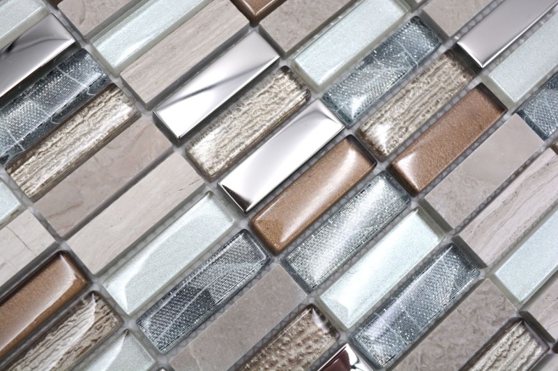Rectángulo azulejos de mosaico de vidrio varillas de mosaico de color marrón claro gris plata piedra natural mármol azulejo backsplash pared de la cocina - MOS87-SM68