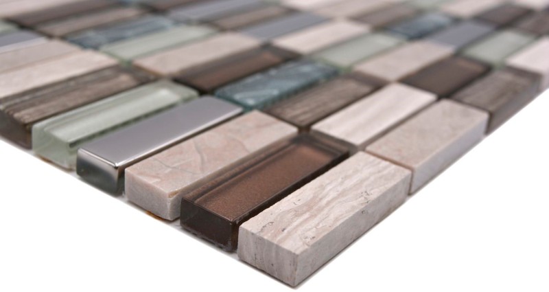 Rectángulo azulejos de mosaico de vidrio varillas de mosaico de color marrón claro gris plata piedra natural mármol azulejo backsplash pared de la cocina - MOS87-SM68
