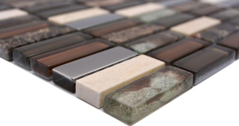 Rectángulo azulejos de mosaico de vidrio de mosaico de vidrio barras de color marrón plata beige piedra natural azulejo de mármol backsplash pared baño cocina - MOS87-SM78