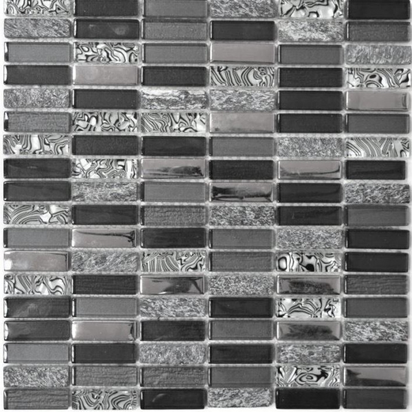 Muestra de mano mosaico azulejo espejo translúcido plata gris negro rectángulo vidrio mosaico cristal piedra negro MOS87-SM88_m