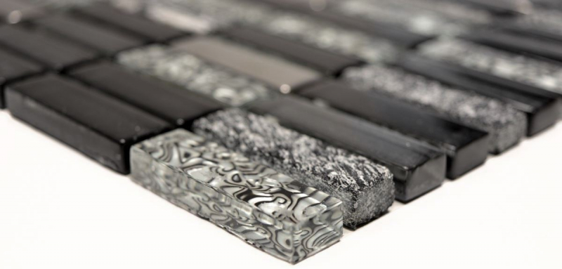 Muestra de mano mosaico azulejo espejo translúcido plata gris negro rectángulo vidrio mosaico cristal piedra negro MOS87-SM88_m