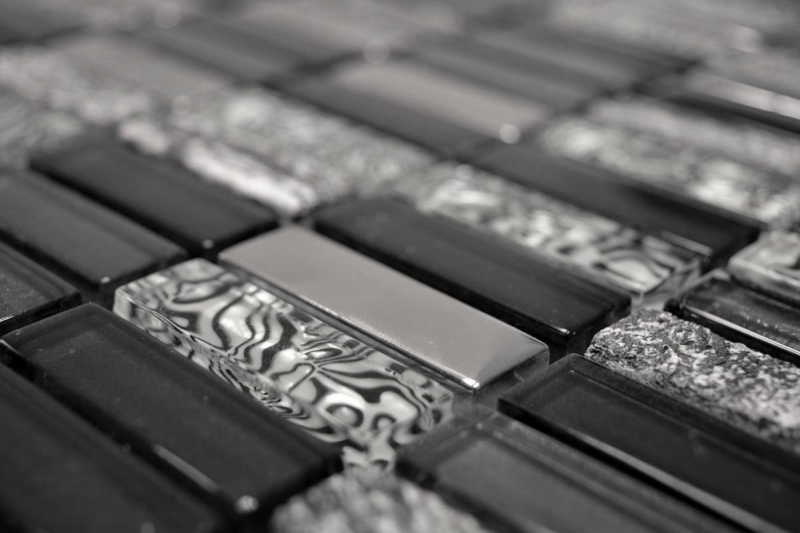 Muestra de mano mosaico azulejo espejo translúcido plata gris negro rectángulo vidrio mosaico cristal piedra negro MOS87-SM88_m