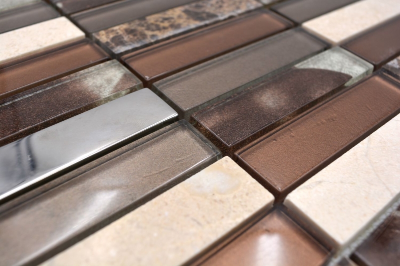 Rectangular azulejos de mosaico de vidrio mosaico de piedra marrón bronce plata cobre azulejo backsplash cocina azulejo pared WC - MOS87-78X