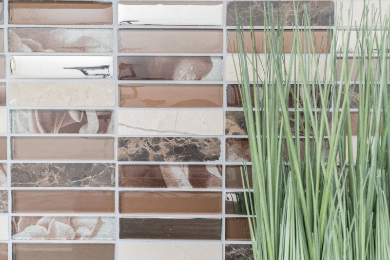 Rectangular azulejos de mosaico de vidrio mosaico de piedra marrón bronce plata cobre azulejo backsplash cocina azulejo pared WC - MOS87-78X