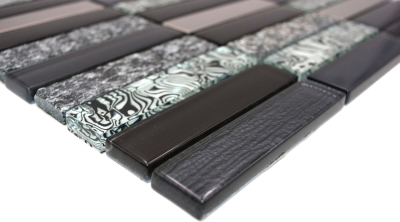 Rectangular azulejos de mosaico de vidrio mosaico de piedra negro plata antracita gris oscuro azulejo backsplash baño cocina - MOS87-88X