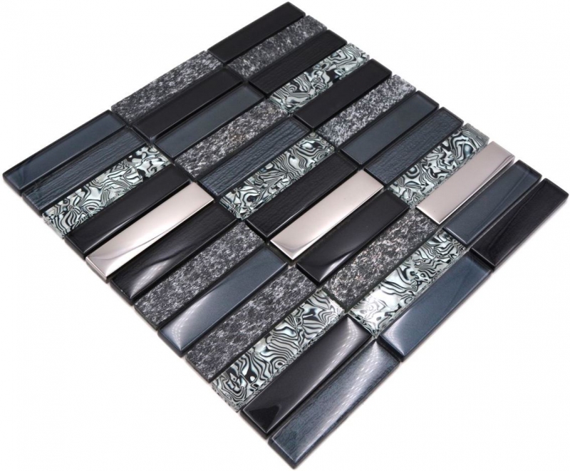 Rectangular azulejos de mosaico de vidrio mosaico de piedra negro plata antracita gris oscuro azulejo backsplash baño cocina - MOS87-88X