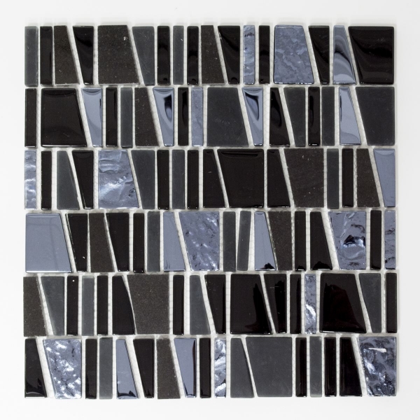 Muestra de mano azulejo mosaico Azulejo backsplash Negro translúcido Mosaico de vidrio escalera Piedra de cristal EP negro MOS87-0107_m