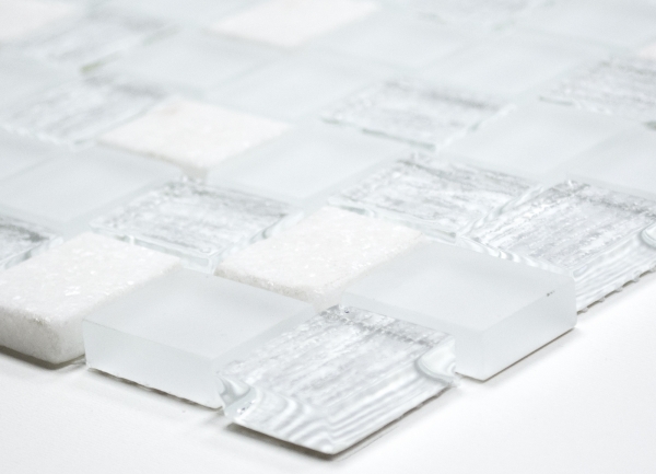 Muestras de mano mosaico azulejo translúcido blanco rectángulo vidrio mosaico cristal piedra blanco MOS82-0111_m