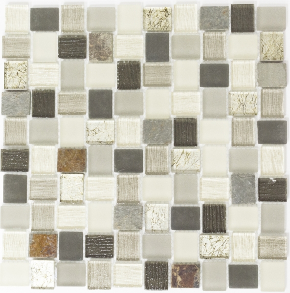 Muestra de mano mosaico azulejo azulejo backsplash translúcido blanco gris óxido rectángulo vidrio mosaico cristal piedra rústico MOS82-0102_m