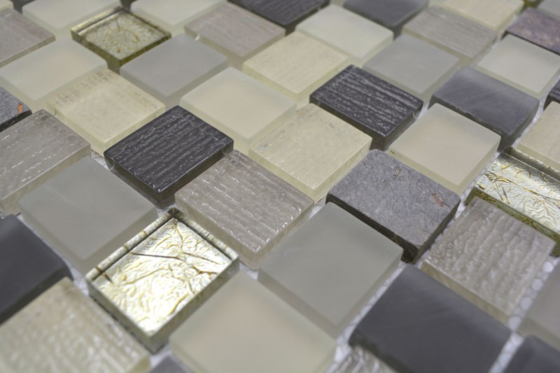 Piedra natural mosaico rústico azulejo de vidrio mosaico de cuarzo beige crema antracita vidrio esmerilado cocina splashback baño pared WC - MOS82-0102