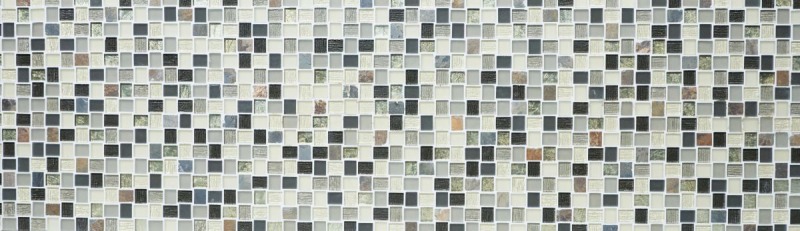 Muestra de mano mosaico azulejo azulejo backsplash translúcido blanco gris óxido rectángulo vidrio mosaico cristal piedra rústico MOS82-0102_m